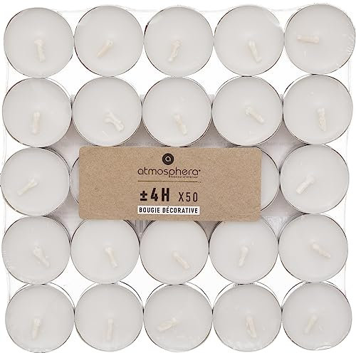 Atmosphera - Lot de 50 bougies bâtons - blanc - 11g