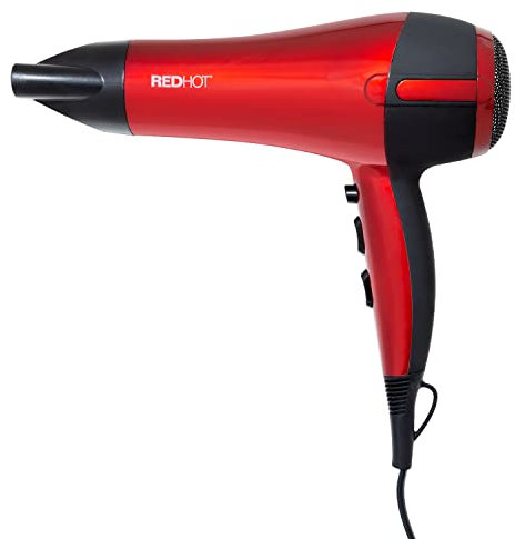 Red Hot 37060 2200W Professional Hair Dryer/Removeable Nozzle / 3 Heat Settings, 2 Speed Settings & Cool Air Mode/Salon Quality/Red Coloured