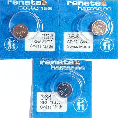 3 x Renata Watch Batteries Silver Oxide Swiss Made 0% Mercurry Long Life (3 x 364 or SR621SW or AG1)