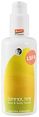 Martina Gebhardt SUMMER TIME Face & Body Lotion (150ml) • Körper- & Gesichtslotion für gestresste & gereizte Haut • Feuchtigkeitscreme mit LSF 6 • Als Bodylotion & Gesichtscreme • Naturkosmetik (Vegan)