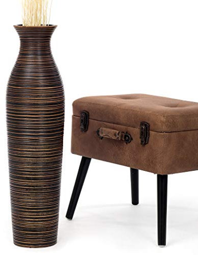 Leewadee Große Deko Bodenvase Für Dekozweige, Hohe Standvase Für Pampasgras, Design Holzvase, 70 cm, Braun