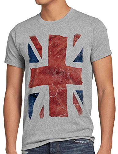 style3 Jack Union Herren T-Shirt großbritannien England London Flagge, Größe:L, Farbe:Grau meliert