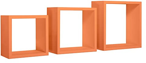 SANITEC MODULARREDO | INCUBO Set mit 3 Wandregalen, Möbelwürfeln, Würfelregalen, Wandregalen, 35 x 35 x 15,5 cm, 30 x 30 x 15,5 cm und 25 x 25 x 15,5 cm, Orange – Made in Italy