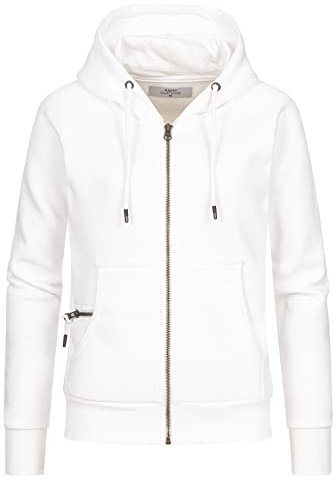 Happy Clothing Damen Sweatjacke mit Kapuze Zip Hoodie Kapuzenjacke Basic Einfarbig S M L, Größe:L, Farbe:Weiß