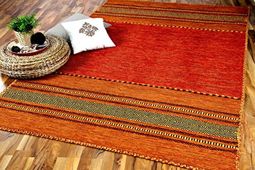Navarro Natur Teppich Bauwolle Kelim Terrakotta in 6 Größen