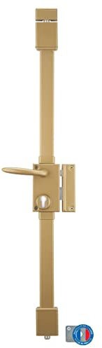 THIRARD - Boîtier de Serrure en Applique Targa à Fouillot pour Porte d'Entrée - Droite - 3 Points - Axe 45 mm - Or - Acier - Mécanisme Intérieur - Poignée Double - Gâche Haute Résistance