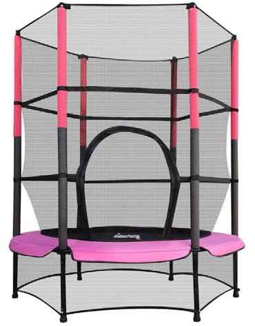 GALACTICA NEW Mini Trampoline | 4.5FT 55 with Safety Net Enclosure | Indoor Outdoor Children’s Activity Junior Trampoline - Pink