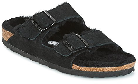 Birkenstock Classic Arizona Lammfell 752661, Pantoletten, Schwarz (Schwarz 49), 45 EU (10.5 UK)