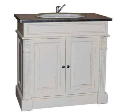 Casa Padrino Landhaus Stil Waschschrank Waschtisch inkl 1 Waschbecken Venice - Bad Schrank, Farbe:Schrank Shabby Chic Weiß Platte Metall