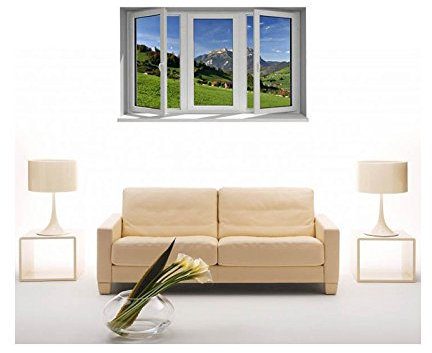 Stickers trompe l'oeil fenêtre La montagne - L 150cm x H 90cm