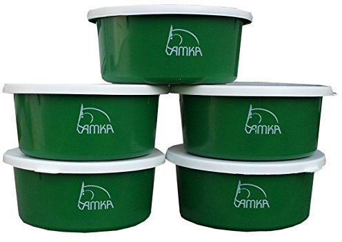AMKA Futterschale Müslischale Leckschüssel 5er Set 2 Liter mit Deckel Futterschüssel Wasserschüssel für Pferde, Hunde Tiere, grün
