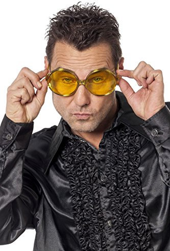 Panelize 70er 80er Brille große runde Gläser Hippie Spassbrille Schlagerparty 4 Farben (gelb)