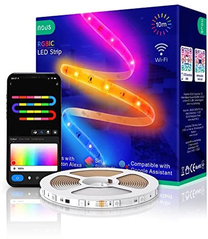 NOUS Alexa RGBIC Led Strip 10m - Wlan Dimmbar selbstklebend feuchtraumleuchte. Amazon EchoTuya Smart kompatible geräte. Innenbeleuchtung, fernseher strips room decor lights F5