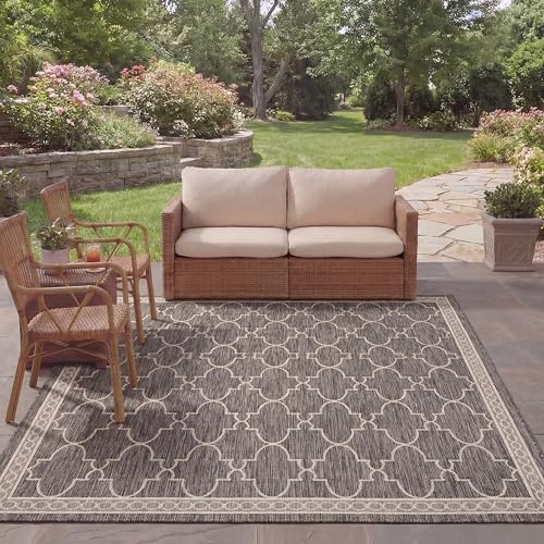 SAFAVIEH Zeitgenössische Teppich für Wohnzimmer, Esszimmer, Schlafzimmer - Courtyard Collection, Kurzer Flor, Schwarz und Beige, 244 X 335 cm