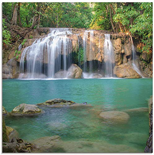 ARTland Wanddeko Glasbilder Wandbild Glas Bild einteilig 30x30 cm Quadratisch Natur Wald Dschungel Urwald Wasserfall Fluss Landschaft Thailand S6CI