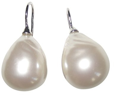 Große weiße Perlen-Ohrringe Ohr-Hänger Barock-Glasperle Tropfen 925er Sterling-Silber hochwertig klassisch elegant Geschenk Handarbeit Italien