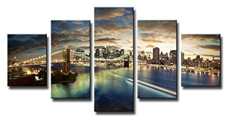 Visario 5562 Bilder und Kunstdrucke auf Leinwand Bild 160 x 80 cm New York fünfteilig