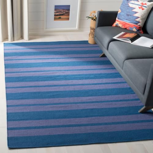 SAFAVIEH Dhurries Collection Accent Rug - 4' x 6', Turquoise & Lavender, Handmade Flat Weave Wool, Ideal for High Traffic Areas in Entryway, Living Room, Bedroom (DHU203A)