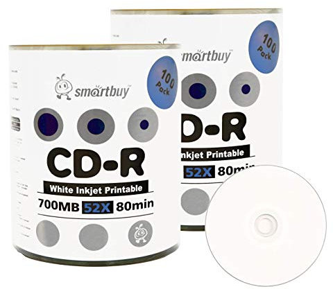 smartbuy 700 MB/80min 52 x CD-R weiß Inkjet Hub bedruckbar Blanko Daten beschreibbare Medien Disc Shrink Pack 200-Disc
