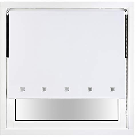 FURNISHED Blackout Roller Blinds with Chrome Square Eyelets EASY-INSTALL Cut to Size Metal Fittings, White Up to 150W x 165H cm