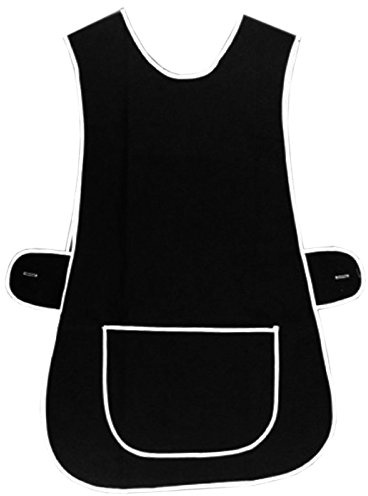 MyShoeStore Tabard Work Apron with Large Centre Pocket and Side Button Fastening, Black Plain, OS