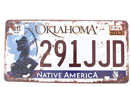 15,2 x 30,5 cm Vintage Feel Rustikales Zuhause, Bad und Bar Wanddekoration Auto Fahrzeug Nummernschild Souvenir Metall Blechschild (OKLAHOMA 291JJD)