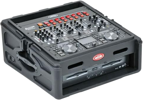 SKB Roto Rack/Mixer Console, 10U Slanted Rackmount on top, 2U Rackmount in Front with Steel Threaded Rails, Hard Lid and Doors and Side Access Ports
