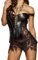 KUOSE Damen Vollbrust Faux Leder Corsagenkleid Korsett bergrößen, 38-40 EU, Black