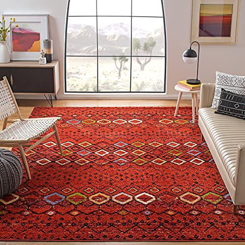 Safavieh Boho Teppich für Wohnzimmer, Esszimmer, Schlafzimmer - Amsterdam Collection, Kurzer Flor, Terrakotta-Rot und Multi, 200 X 200 cm