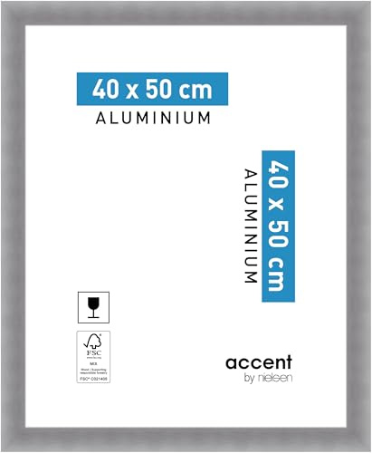 accent by nielsen Aluminium Bilderrahmen Largo, 40 x 50 cm, Silber | Aluminium Posterrahmen im Hoch- & Querformat zum Aufhängen Silber gebürstet Echtglas