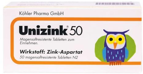 Unizink 50 magensaftresistente Tabletten, effektive Zinkversorgung für ein starkes Immunsystem, gesunde Haut, Haare und Nägel sowie zur Vorbeugung von Erkältungen und Müdigkeit, 50 St