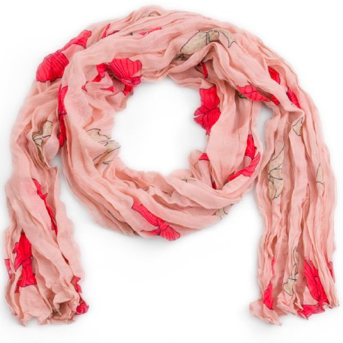 style3 Damen Schal leicht und schmal in Japan-Design mit Schleifenmuster Damenschal Sommer-Schal One size, SCHAL Farbe:Altrosa