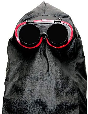 Schweißer Lederhaube aus weichem Leder geschlossen mit Brille - schweisser-king.de - Schweiß Ledermaske