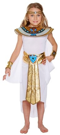 HENBRANDT EGYPTIAN GIRL CLEOPATRA KIDS FANCY DRESS COSTUME WORLD BOOK DAY WEEK OUTFIT (Egyptian Girl Costume) | Size Small, Includes Dress and Cape, Gold Belt and Collar, Headpiece and Bracelets