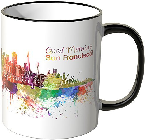 WANDKINGS® Tasse, Schriftzug Good Morning San Francisco! mit Skyline - SCHWARZ