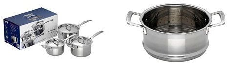Le Creuset 3-Ply Stainless Steel Saucepan Set of 3 Pieces and 3-Ply Stainless Steel Steamer - Silver