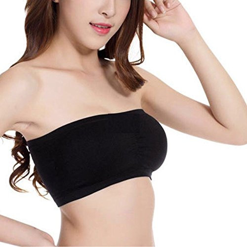 Boolavard Fashion Sexy Womens Strapless Boob Tube Vest Top Bandeau Bra (S (UK 6-8), Black)
