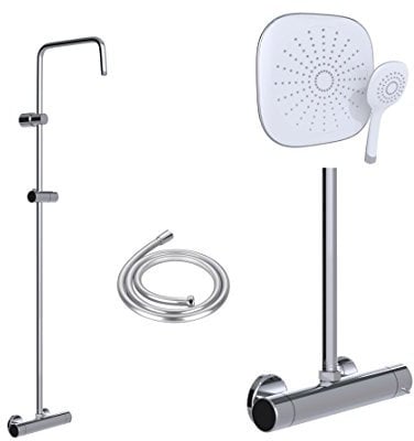 Douche de tête carrée et douchette a main picots anticalcaires - WHITE SHOWER CONCEPT