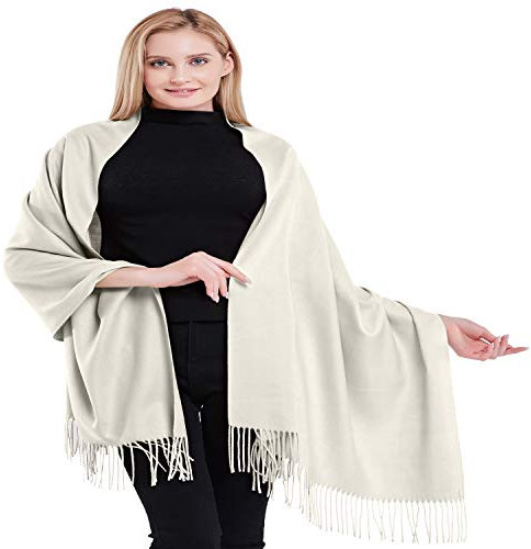 CJ Apparel Cremefarben 100% Kaschmir Zweilagige Schals Pashmina Handgemacht in Nepal Schultertuch Schal Umschlagtuch NEU