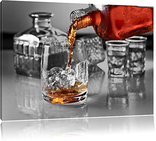 Pixxprint Whiskey im Whiskeyglas B&W, Größe: 60x40cm, Leinwandbild, fertig gespannt, Wandbild, Dekoration, Kunstdruck, kein Poster