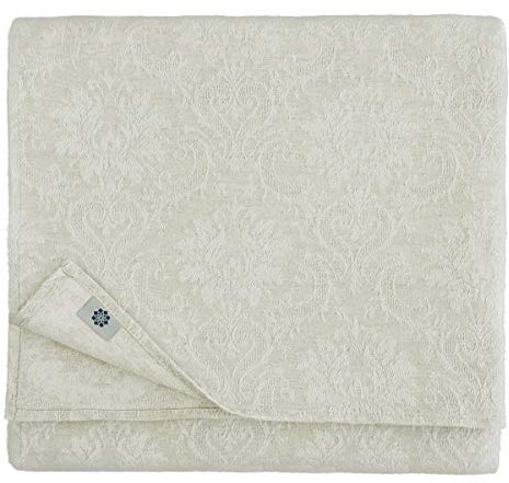 Linen & Cotton Jacquard Damast Tischdecke Tischtuch Tischwäsche Waverly -52% Leinen, 48% Baumwolle, Beige/Natur (147 x 250cm) Lang Rechteckig für Home Küche Dekoration Gastronomie Hochzeit Fest