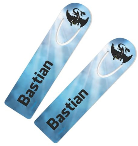 Striefchen® Lesezeichen 2 Stück - Drache - mit Aufdruck des Namens ideal für die Schultüte