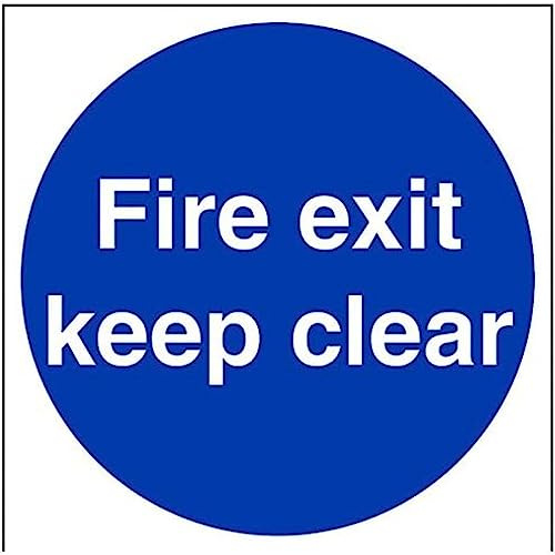 V Safety 18003BB-R Fire Exit Keep Clear Mandatory Sign - Square - 300mm x 300mm - 1mm Rigid Plastic, Blue