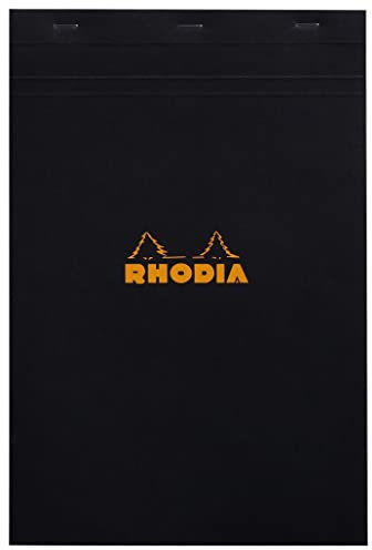 RHODIA 192009C - Stapled Notepad N°19 Black - A4+ - Small Squares - 80 Detachable Sheets - 80G Clairefontaine Paper - Soft, Resistant and Waterproof Coated Card Cover - Basics