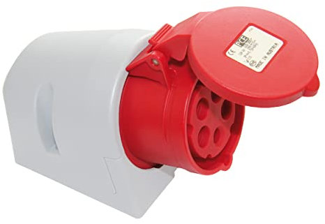 REV CEE Steckdose, Starkstrom Steckdose, 400VAC, 16A, 5-polig, 3Ph + N + PE, IP44, rot