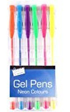 6 Neon Gel Pens Assorted Colours-Ideal for Craft/School/Office