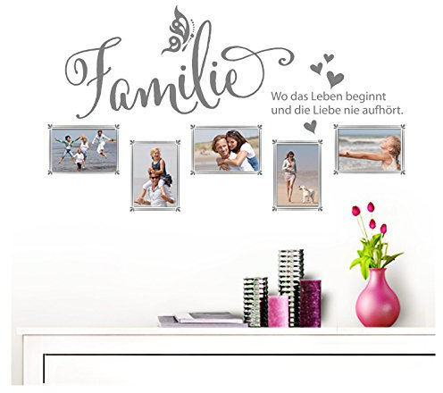 Grandora Wandtattoo Familie - Fotorahmen selbstklebend I Mittelgrau (BxH) 84 x 49 cm I Aufkleber Sprüche für Wohnzimmer Modern Wandaufkleber W5000