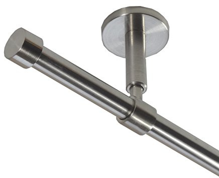 BASIT Gardinenstange Edelstahllook 16mm 1-läufig Decke Wand 540cm lang D11 | Gardinenstangenset einläufig Deckenmontage & Wandmontage Metall Vorhangstange 120-600cm wählbar Kappe E16