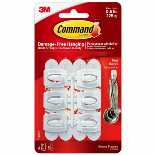 3M Scotch CMD-HK Command Hooks: White Mini Hooks [6 Hooks per Pack] (White)