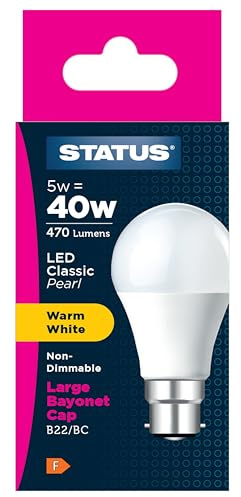 Status 5w = 40w = 470 lumens LED - A60 GLS - B22 - PA - Pearl - Warm White - 1 pk Box - in White CDU